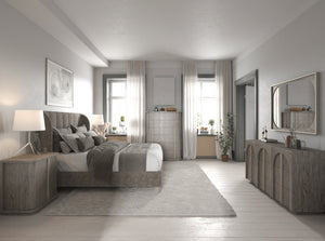 A.R.T. Furniture Vault Elegant Bed With Fancy Face Veneer Headboard And Plinth Base In Stylish Mink Finish Gray Parawood Solids,Foam,Fabric 285126-2354