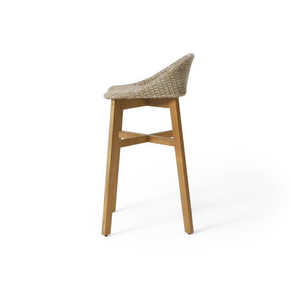 English Elm Christopher Knight Home® - CALERA Beeson 30" Barstool Set of 2 — Acacia Wood Legs, Water-Resistant Wicker Seats, 300 lb Capacity 73532.00MLBRN