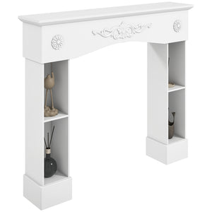 English Elm Freestanding Baroque Mantel Surround White Lacquer Fir Wood with Open Shelf Columns T3971P399777