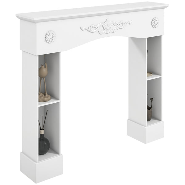 English Elm Freestanding Baroque Mantel Surround White Lacquer Fir Wood with Open Shelf Columns T3971P399777