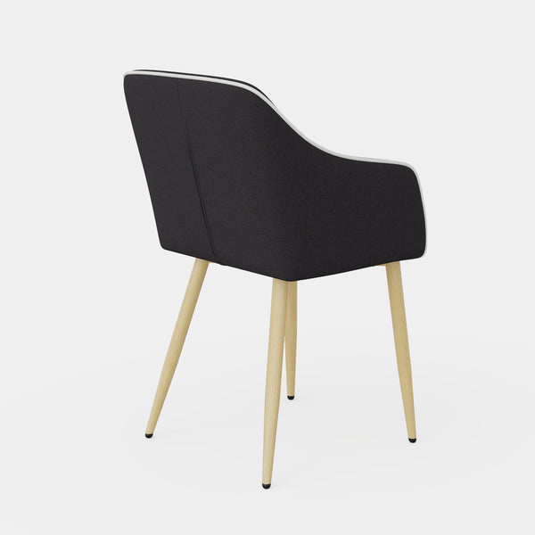 English Elm Dining Chairs Set of 2 Mid-Century Modern Upholstered Linen Side Chairs with Thick Foam Cushions, Wooden Legs and Armrests for Dining Room Comfort Black T3950P405211