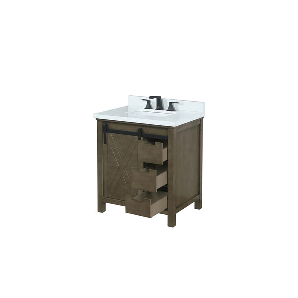 English Elm Rustic Brown Bath Vanity With Cultured Marble Top & Faucet Set - Modern Storage & Timeless Charm B2731P260115-GIGA