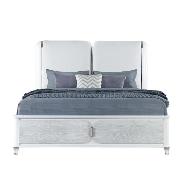 English Elm BRENDA Padded Headboard King Bed with LED Accent Lighting, Acrylic Legs, Silver Trim, Low Profile Grey 88.5 L x 10.08 W x 3.15 H B201S00206