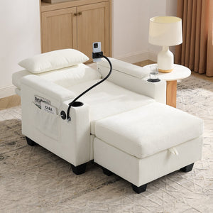 English Elm Single Chenille Manual Recliner with Usb Port Hidden Storage Ottoman and Cup Holders Beige W487P423650