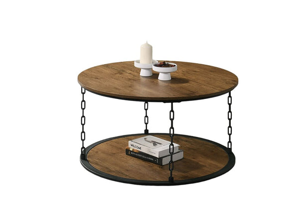 English Elm Natural Rustic 3pc Table Set with Chain Metal Accents, Two-Tier Storage Coffee & End Tables, Warm Wood Finish Natural 42 L x 37 W x 6 H B2741P392072