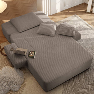 English Elm Luxurious Corduroy Frameless Chaise with Sleeper Conversion Foam Cushioning and Storage Pocket Coffee W3219P459757