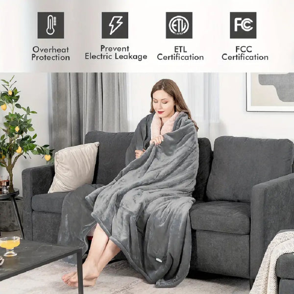 English Elm 157*213electric Flannel Blanket Cashmere Soft Even Heat Adjustable Warmth Control W2710P227666