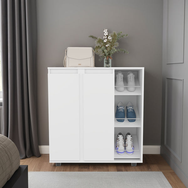 English Elm Shoe Storage Cabinet with 2 Doors 1 Drawer 3 Shelves — Slim Engineered Wood Organizer, Wengue Finish White 38.98 L x 32.68 W x 4.72 H B097P395882
