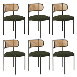 English Elm Modern Upholstered Dining Chairs Set Of 2 - Stylish Rattan Back Accent Seating With Metal Legs T3623P371956
