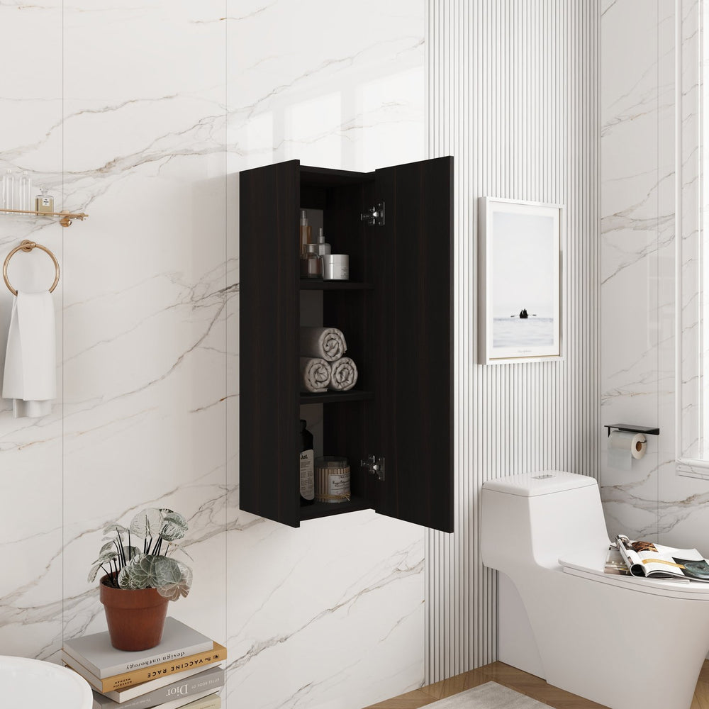 English Elm 12 Inch Narrow Wall Mounted Cabinet Soft Close Door Dark Oak Finish Bathroom Storage W1972P457985