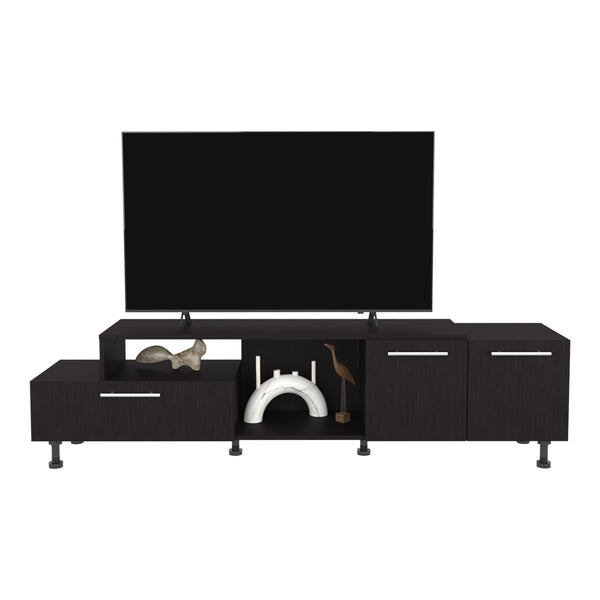 English Elm Tv Stand with Three Open Shelves for Media Storage and Decor, Slim Profile, Eco-Friendly Engineered Wood Black 52.76 L x 18.9 W x 5.91 H B097P296844