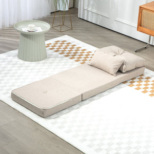 English Elm HOMCOM Convertible Flip Chair Floor Sofa Bed with Adjustable 5-Position Backrest, Pillows & Steel Frame Beige W2225P249722