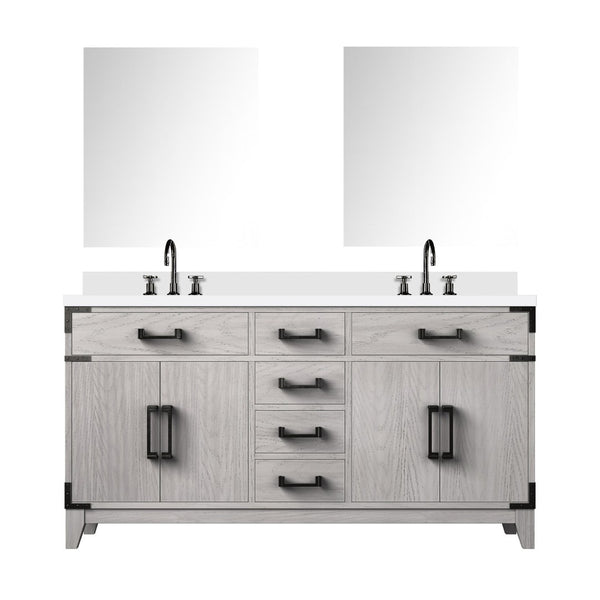 English Elm White Oak Double Bath Vanity Set - 60" W With White Quartz Top, Chrome Faucets & 28" Mirrors Included B2731S01855-GIGA