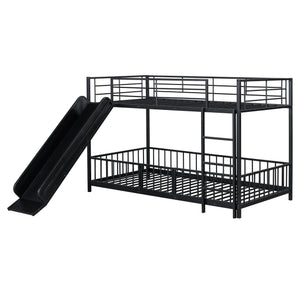 English Elm Twin Twin over Twin metal bunk bed with slide, guardrails and convertible loft design for safety and playfulness Black SF000169AAB