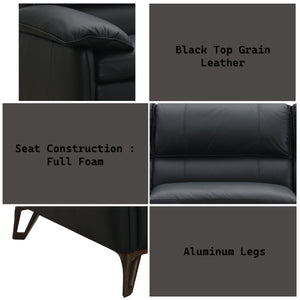 English Elm Eilene Black Top Grain Leather Sofa with Oversized Plush Cushions, Feather-Down Comfort, Durable Legs B2726S00097