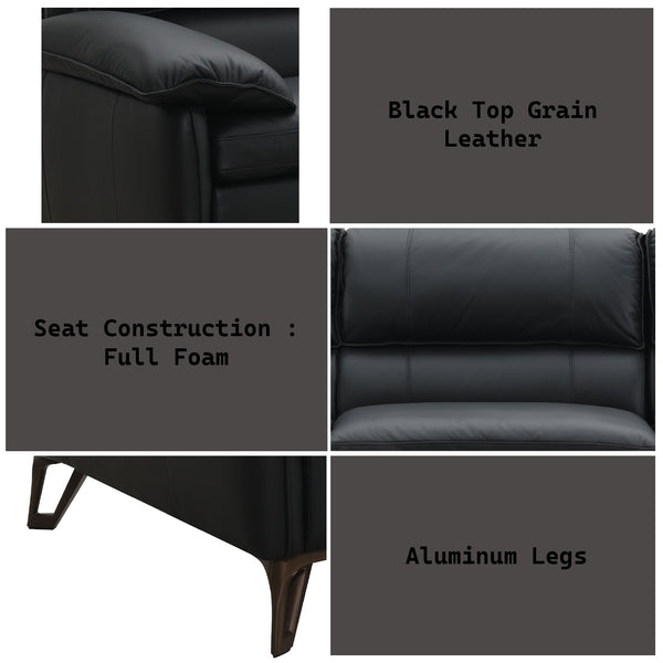 English Elm Eilene Black Top Grain Leather Sofa with Oversized Plush Cushions, Feather-Down Comfort, Durable Legs B2726S00097