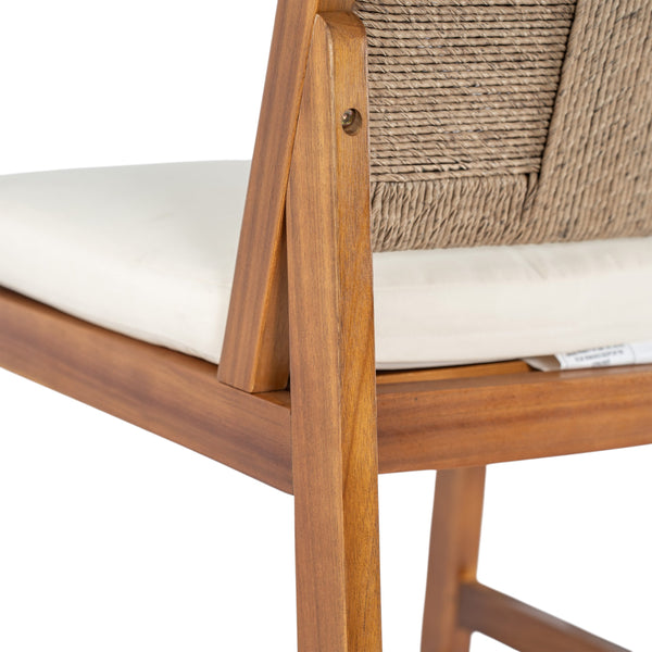 English Elm 4 Piece Outdoor Acacia Wood Wicker Bar Stools Set with Cushioned Patio Seating Cream,Light Brown,Teak N773OB00133B
