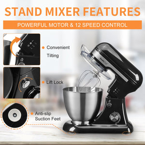 English Elm Geek Chef Tilt-head Stand Mixer Copper Motor Planetary Action 4.8qt Stainless Bowl Black W1002P416206