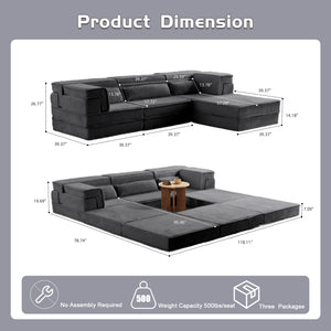 English Elm Compression Mahjong Sofa: Versatile Modular Floor Bed With Plush Fleece, No Assembly & Cozy Design W3723S00025