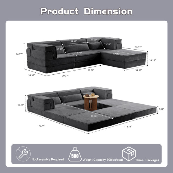 English Elm Compression Mahjong Sofa: Versatile Modular Floor Bed With Plush Fleece, No Assembly & Cozy Design W3723S00025