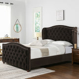 English Elm Marcella Upholstered Shelter Headboard Bed Set, Queen, Deep Brown Performance Velvet