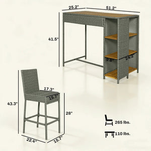 English Elm Garden Dialogue Acacia and Wicker Outdoor Bar Set with Four Tucking Barstools Gray,Natural Wood T3971S00204
