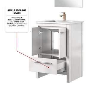 English Elm White Bath Vanity Set With Cultured Marble Top, Rose Gold Faucet, And Matching 18" Mirror For Style B2731S02042-GIGA