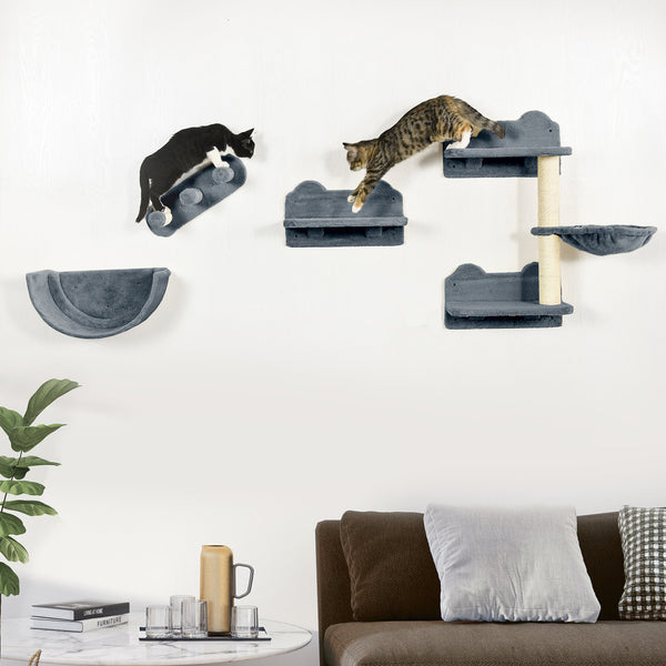 English Elm Pawhut Wall Mounted Cat Climbing Set with Hammock Perches Scratching Post and Plush Nest W2225P229506