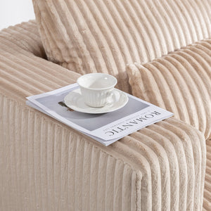 English Elm Oversized Corduroy Floor Lounge Chair with Modular Ottoman All Foam Deep Seat Beige W3326S00026