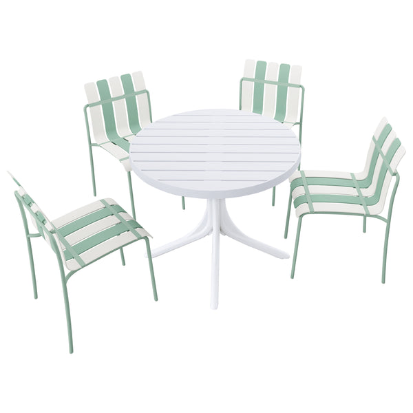 English Elm Summer Outdoor Dining Set Stackable Pp Chairs Round Table Uv Resistant Patio Cream White,Haze Green,White W3450S00115