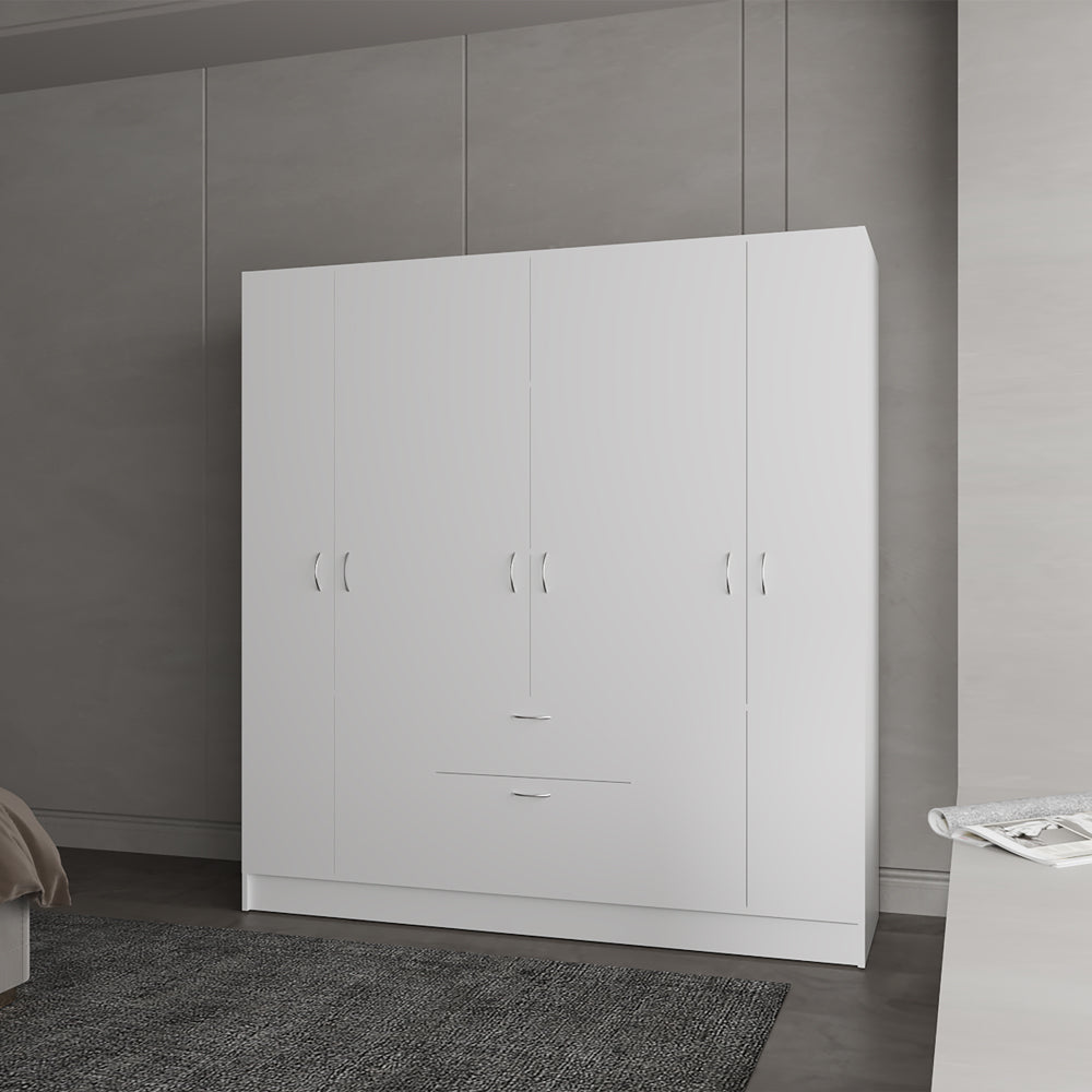 English Elm Maya 6-Door White Armoire for Bedroom — Engineered Wood, Stable Versatile Storage, Durable Design B092S00291