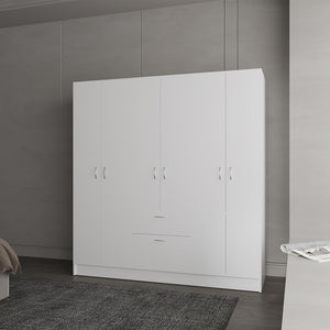 English Elm Maya 6-Door White Armoire for Bedroom — Engineered Wood, Stable Versatile Storage, Durable Design B092S00291