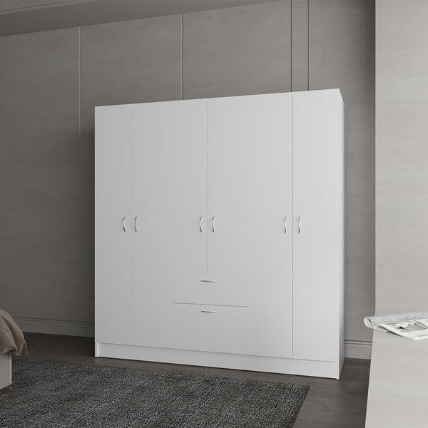 English Elm Maya 6-Door White Armoire for Bedroom — Engineered Wood, Stable Versatile Storage, Durable Design B092S00291