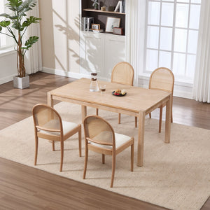 English Elm Rattan Backrest Dining Chairs Set of 2 Teddy Fabric Cushion Solid Wood Legs Kitchen Beige W3244P475485
