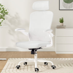 English Elm Ergonomic Office chair with adjustable headrest and lumbar support, breathable mesh, space-saving design White T3623P368571