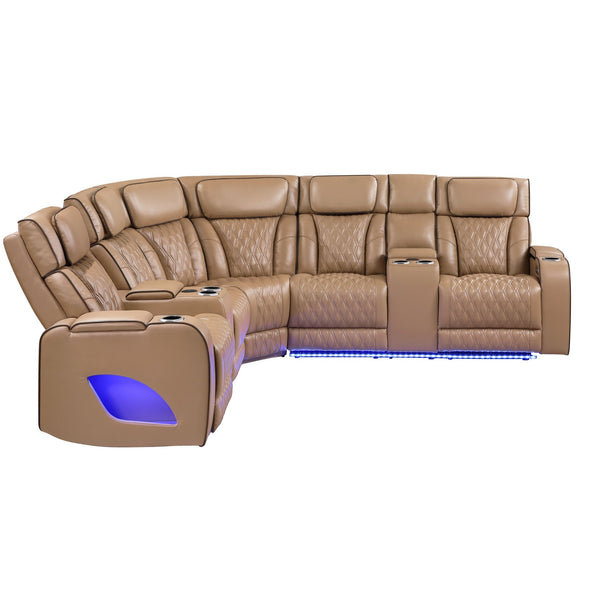 English Elm Fortuner Faux Leather Power Reclining Sectional with Led Lighting and Bluetooth Speakers B009S02224