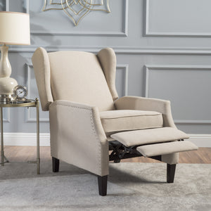 English Elm Christopher Knight Home® - Pushback Recliner Chair with Nailhead Trim and Wingback Design, Plush Fabric Comfort for Living Rooms Wheat 60760.00WHT