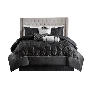 English Elm 7-piece Cal King Tufted Pleated Comforter Set with Embroidered Decorative Pillows Included B035P463178