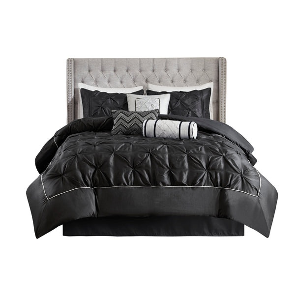 English Elm 7-piece Cal King Tufted Pleated Comforter Set with Embroidered Decorative Pillows Included B035P463178