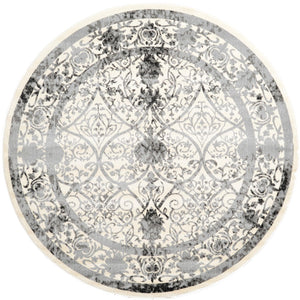 Unique Loom La Jolla Traditional Machine Made Floral Rug Ivory and Gray, Black/Gray/Ivory 7' 10" x 7' 10"