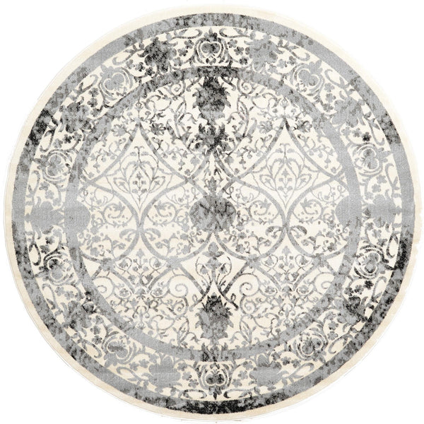 Unique Loom La Jolla Traditional Machine Made Floral Rug Ivory and Gray, Black/Gray/Ivory 7' 10" x 7' 10"