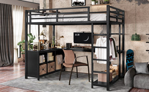 English Elm Metal Twin Xl Loft Bed with L Shaped Desk Wardrobe and Storage for Teens W1580S00370