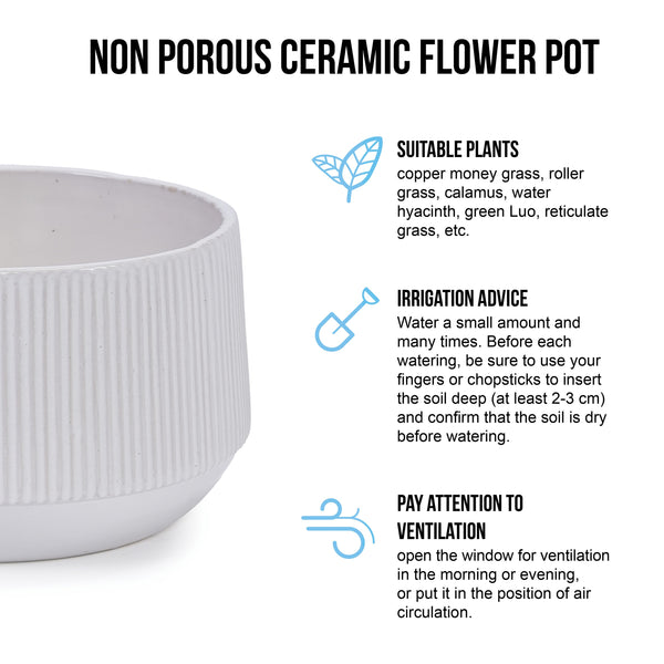 English Elm 2 Pieces Ceramic Flowerpot Set - Modern Glossy White Planters For Garden, Patio & Indoor Décor W3273P321386