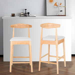 English Elm Mid-Century Solid Wood 24" Counter Stools with Upholstered High-Rebound Seat and Curved Backrest, Set of 2 Natural+Beige W2812P269425