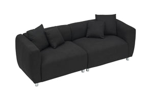 English Elm 89 Inch Sofa - Modern 3-Seater Couch With Teddy Velvet Upholstery, Metal Legs & 4 Washable Pillows W1658S00150