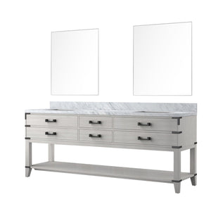 English Elm White Oak Double Bath Vanity 84" W With Carrara Marble Top & 2 Matching 36" Mirrors For Stylish Storage B2731S01661-GIGA