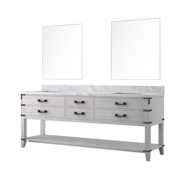 English Elm White Oak Double Bath Vanity 84" W With Carrara Marble Top & 2 Matching 36" Mirrors For Stylish Storage B2731S01661-GIGA