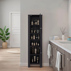 English Elm Vanessa Tall Bathroom Cabinet with Melamine Finish, Black Freestanding Organizer for Tight Spaces B200P374502