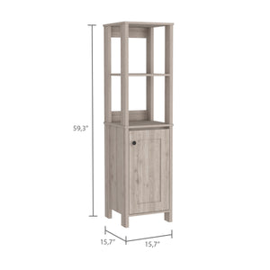 English Elm Arctic Linen storage cabinet 4-shelf single-door tall bathroom organizer in sleek light gray finish Beige 33 L x 22 W x 7 H B128P148857