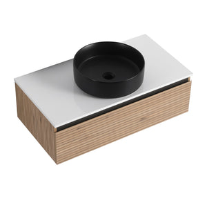 English Elm 36'' Floating Wall Mounted Vanity with Art Ceramic Vessel Sink and Soft Close Drawer W999S00363